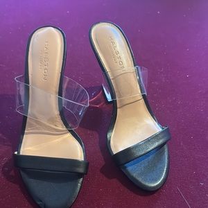 Halston Heritage Black Heels with Modern Clear Strap